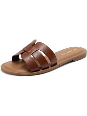 Women's Dressy Slide Sandals Slip-on Dark Brown Slides Open Toe Summer Sandals